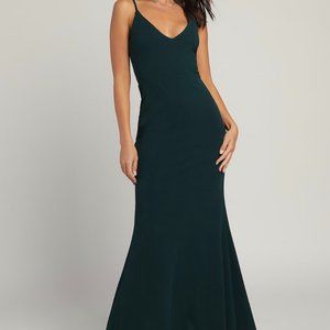 Lulu's mermaid dark green spaghetti strap long dress never worn